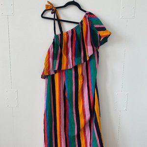 Who What Wear Striped One Shoulder Midi Dress